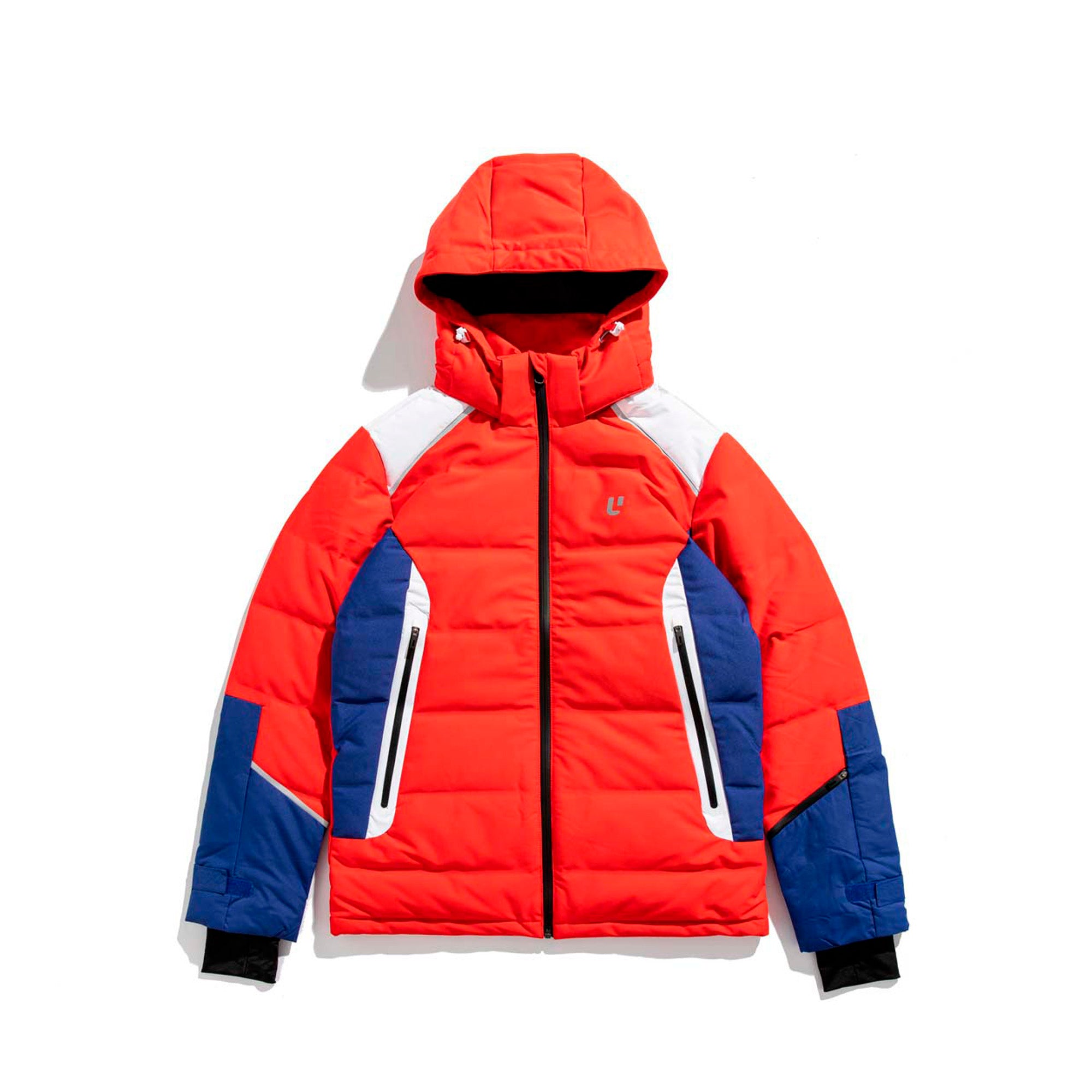 hooded color collision down jacket
