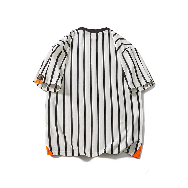 vertical stripes round neck T-shirt