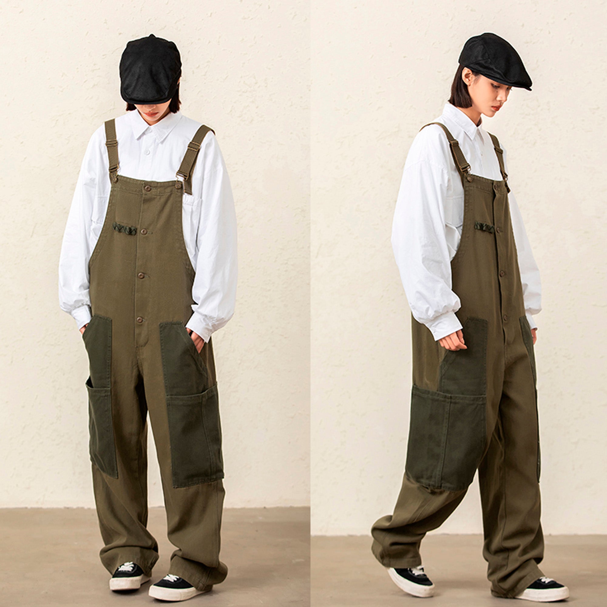 patchwork army green overall