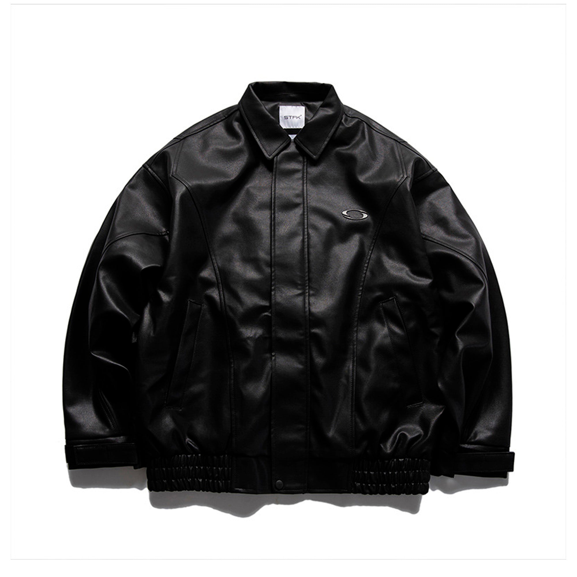 Front zipper PU leather jacket
