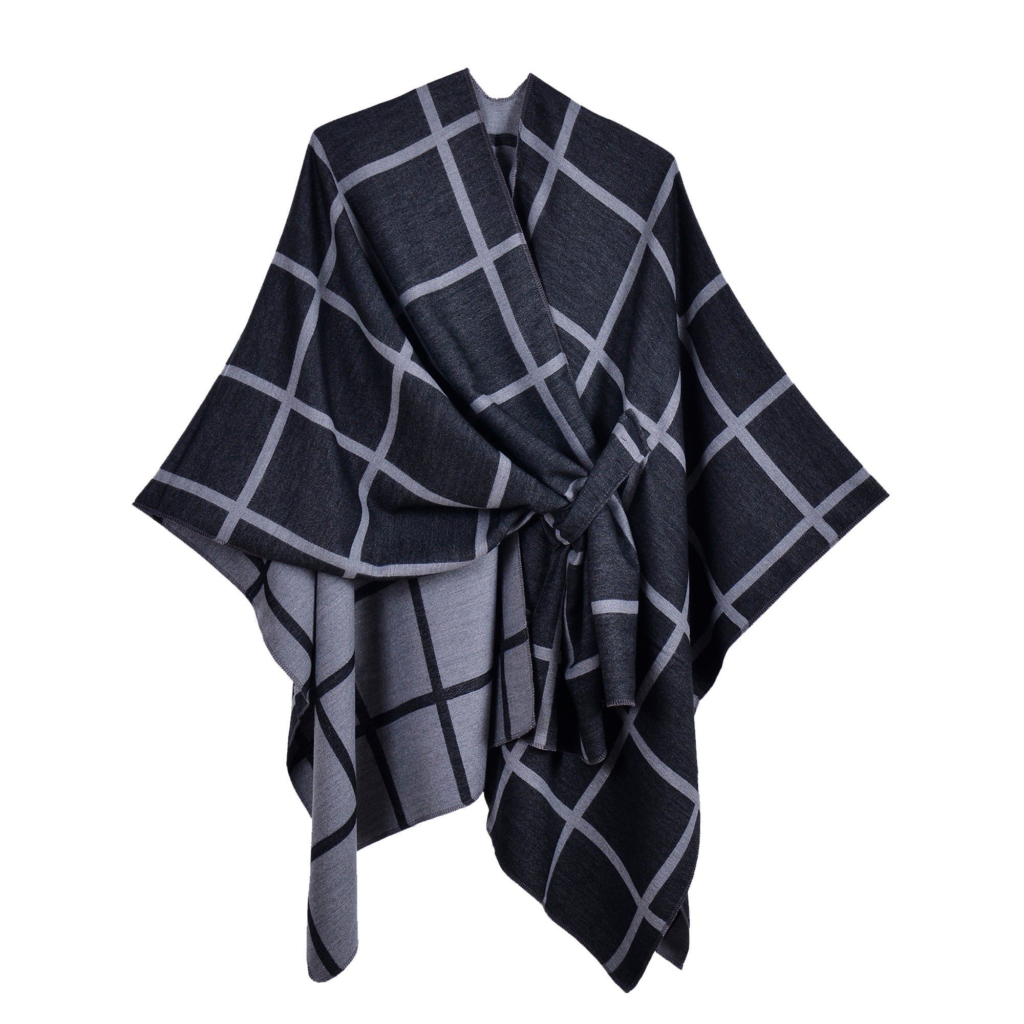 New plaid shawl black gray
