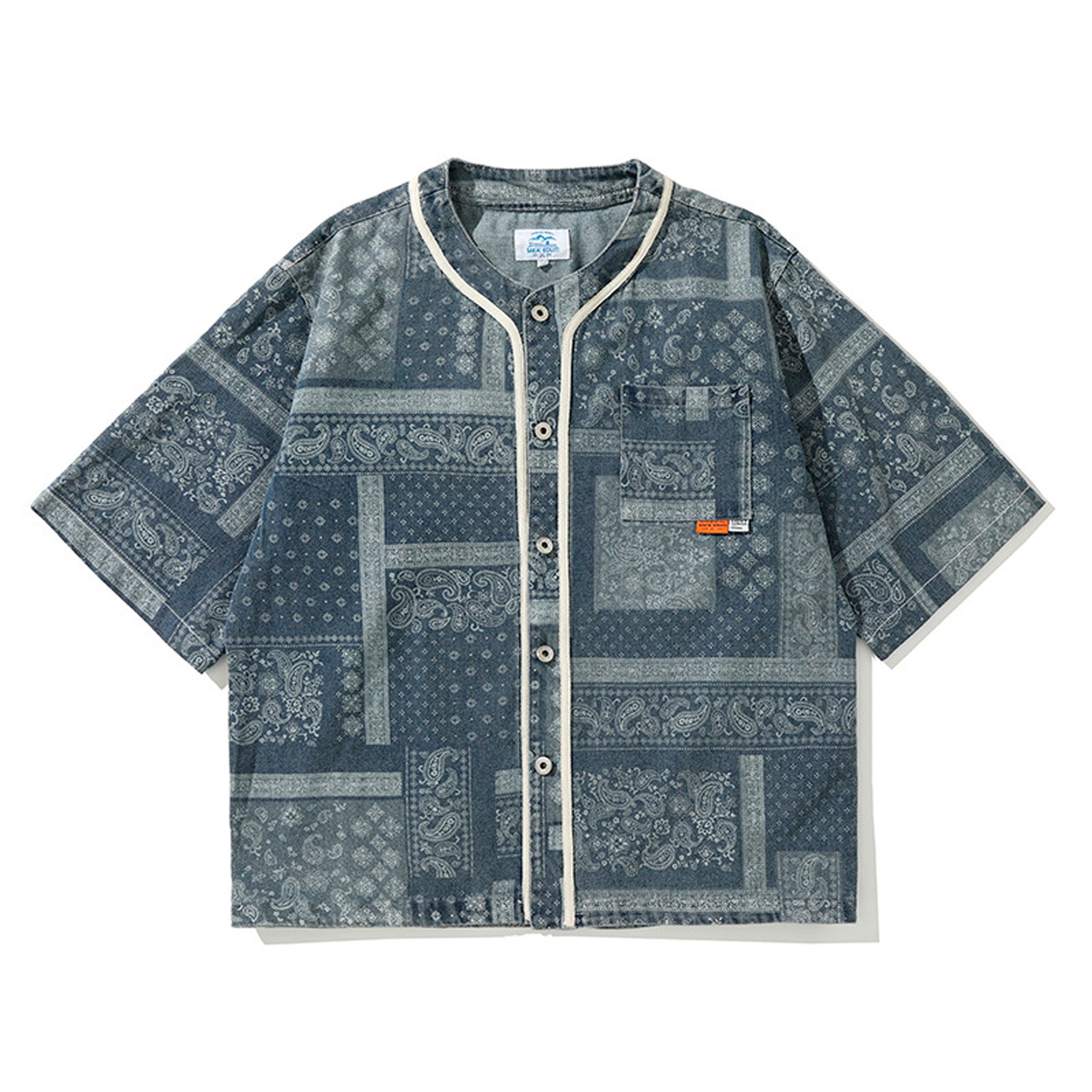paisley pattern collarless shirt