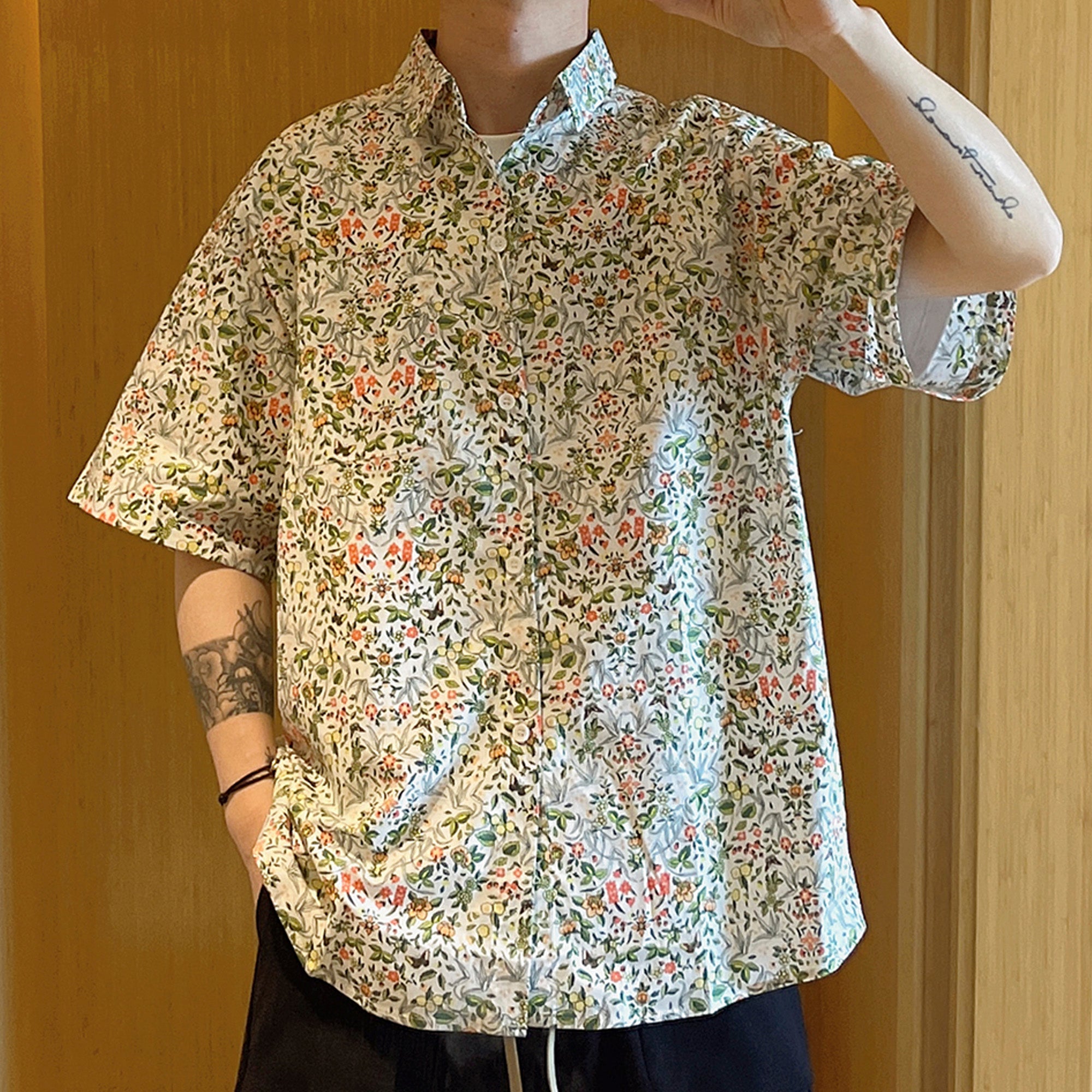 floral lapel short-sleeved shirt