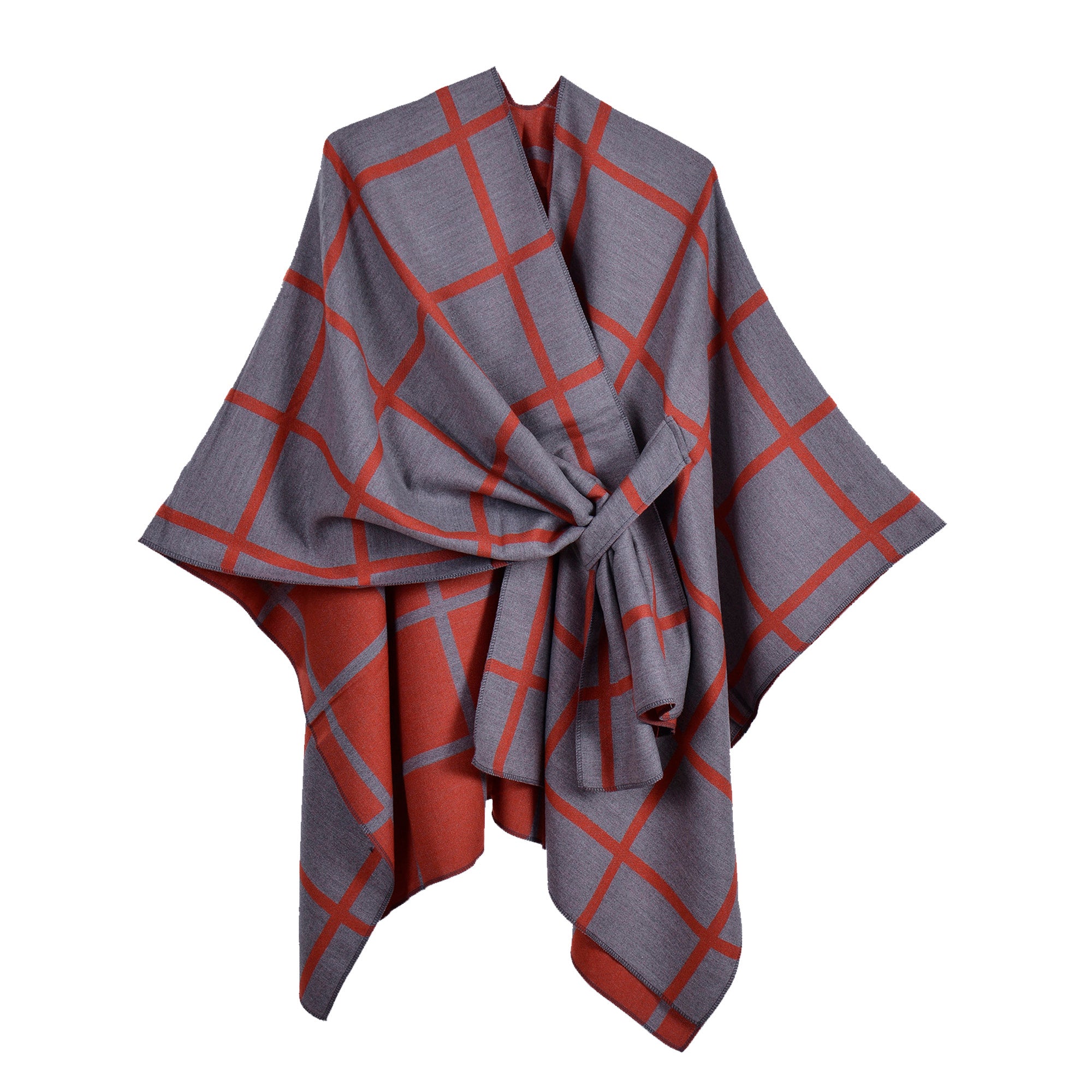 New plaid shawl with bar gray orange