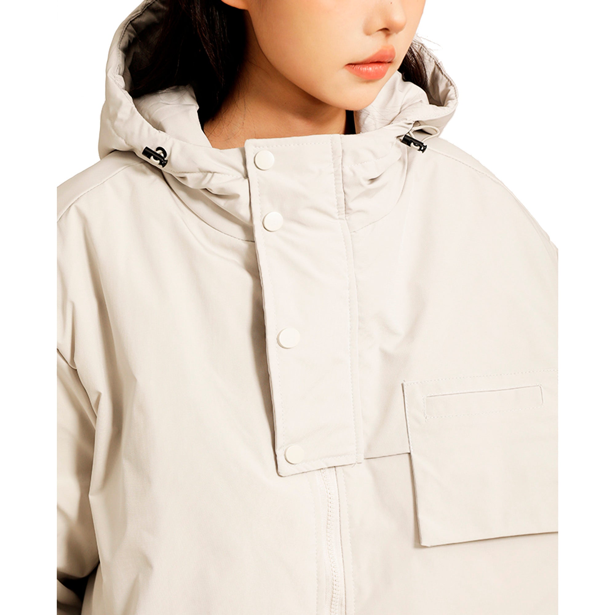 patch decoration hooded down jacket