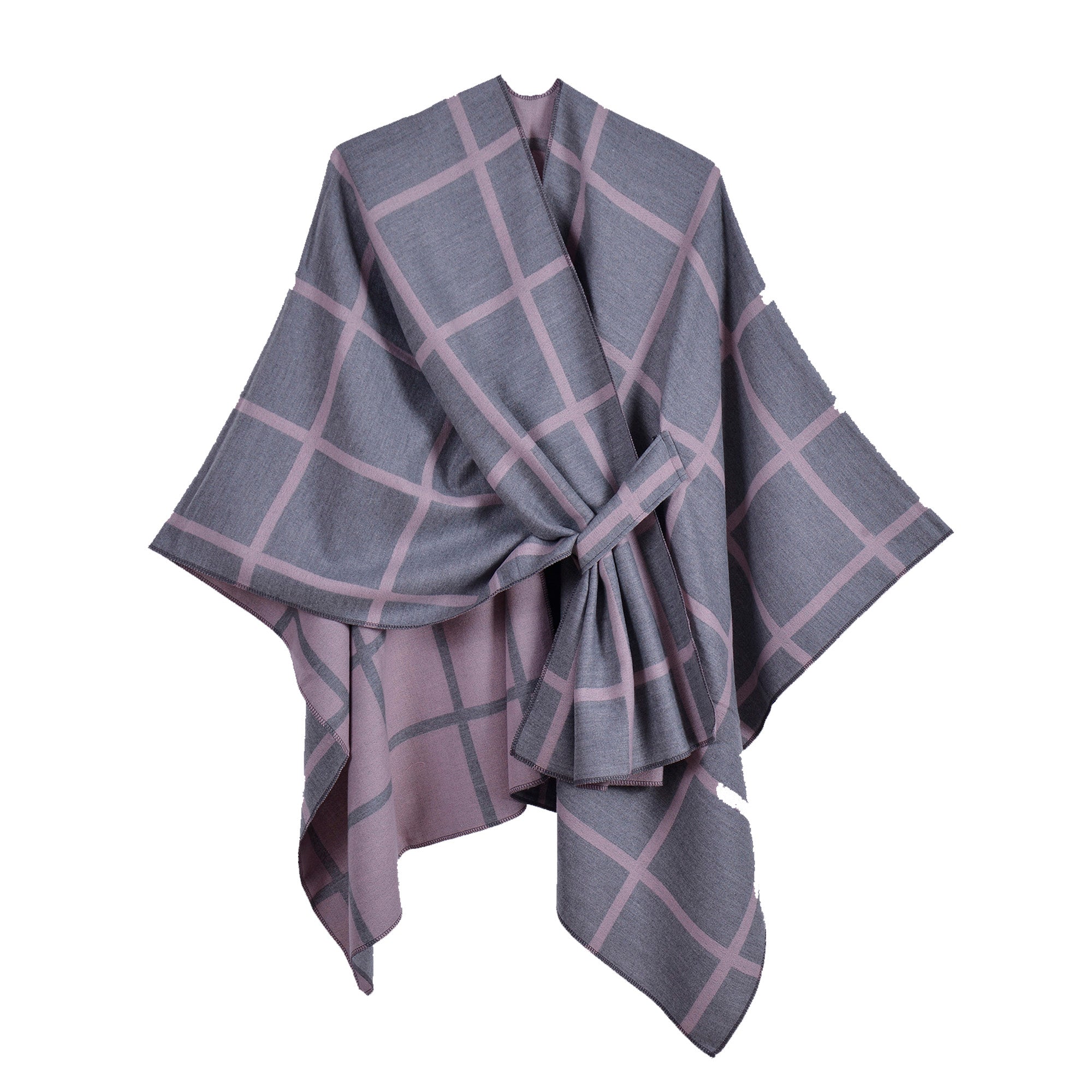 New plaid shawl with bar gray pink