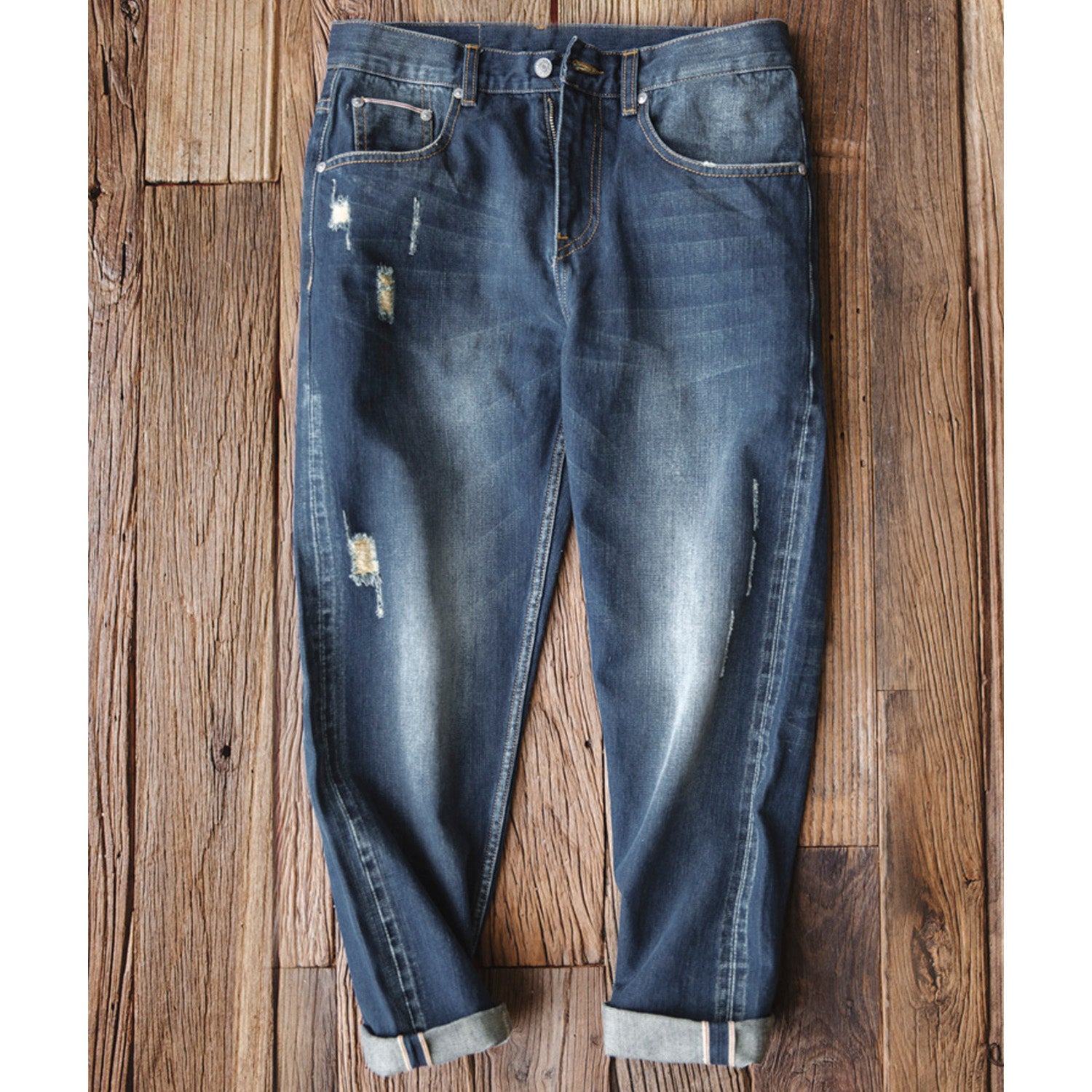 retro hole washed jeans