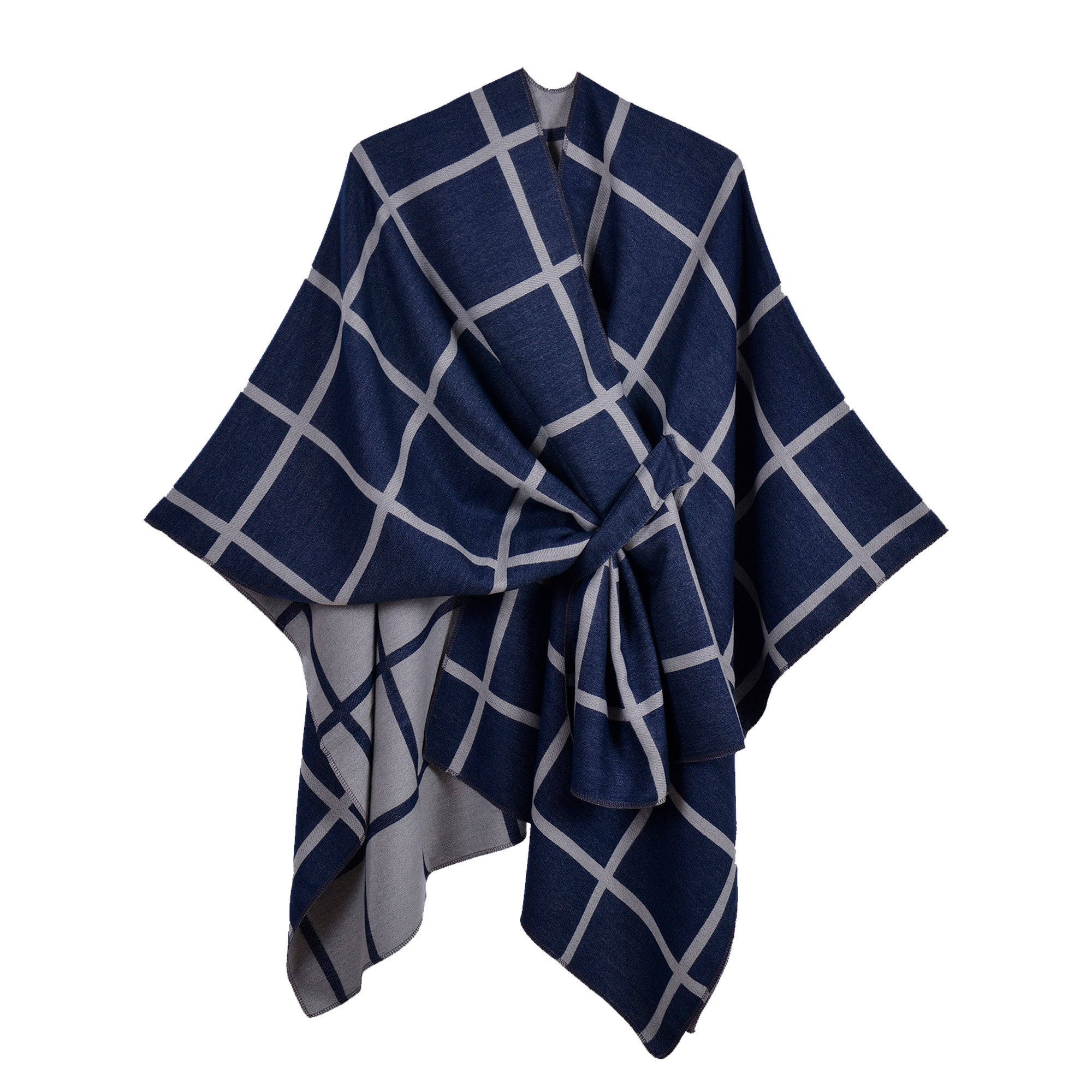 New plaid shawl with bar navy