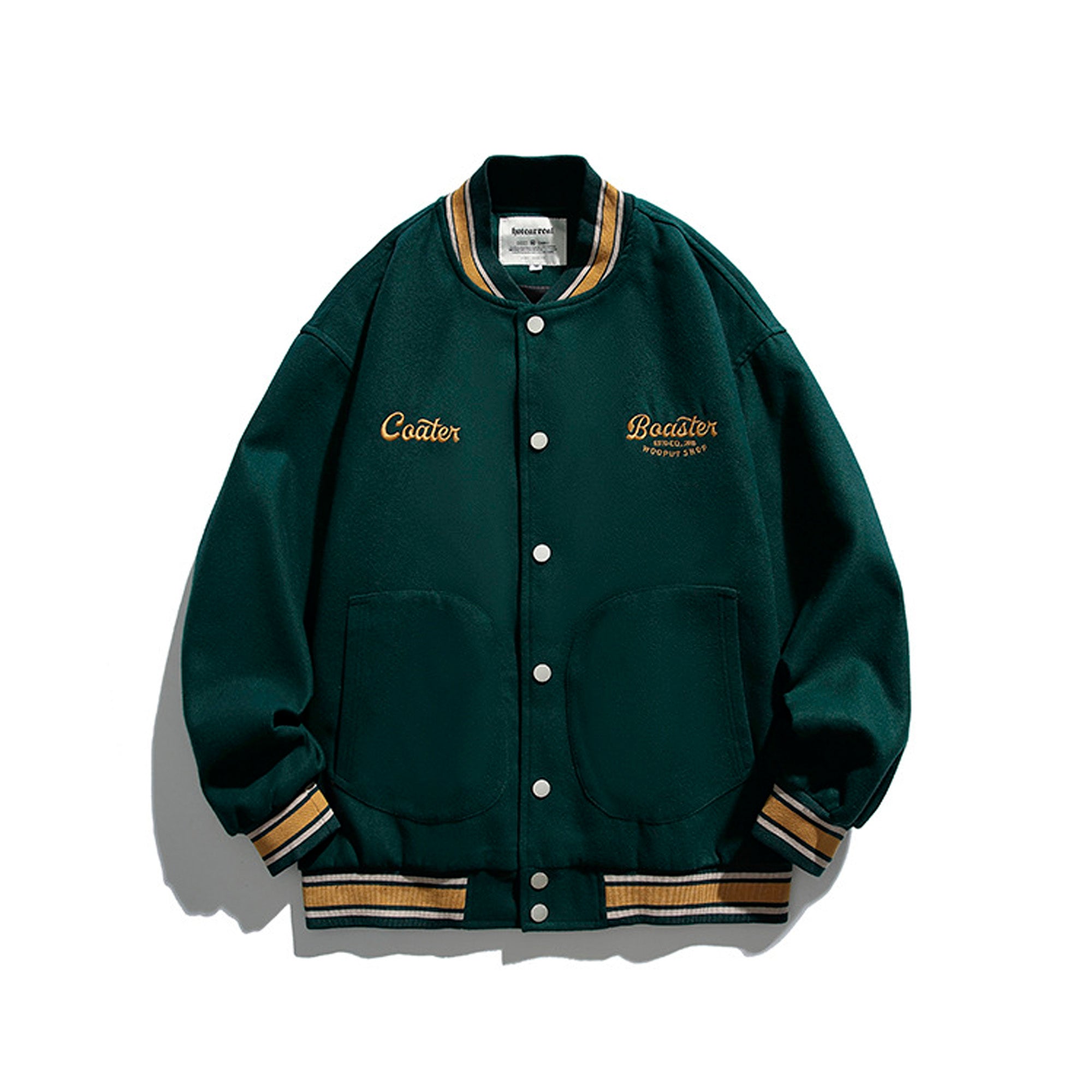 letters embroidered baseball collar jacket
