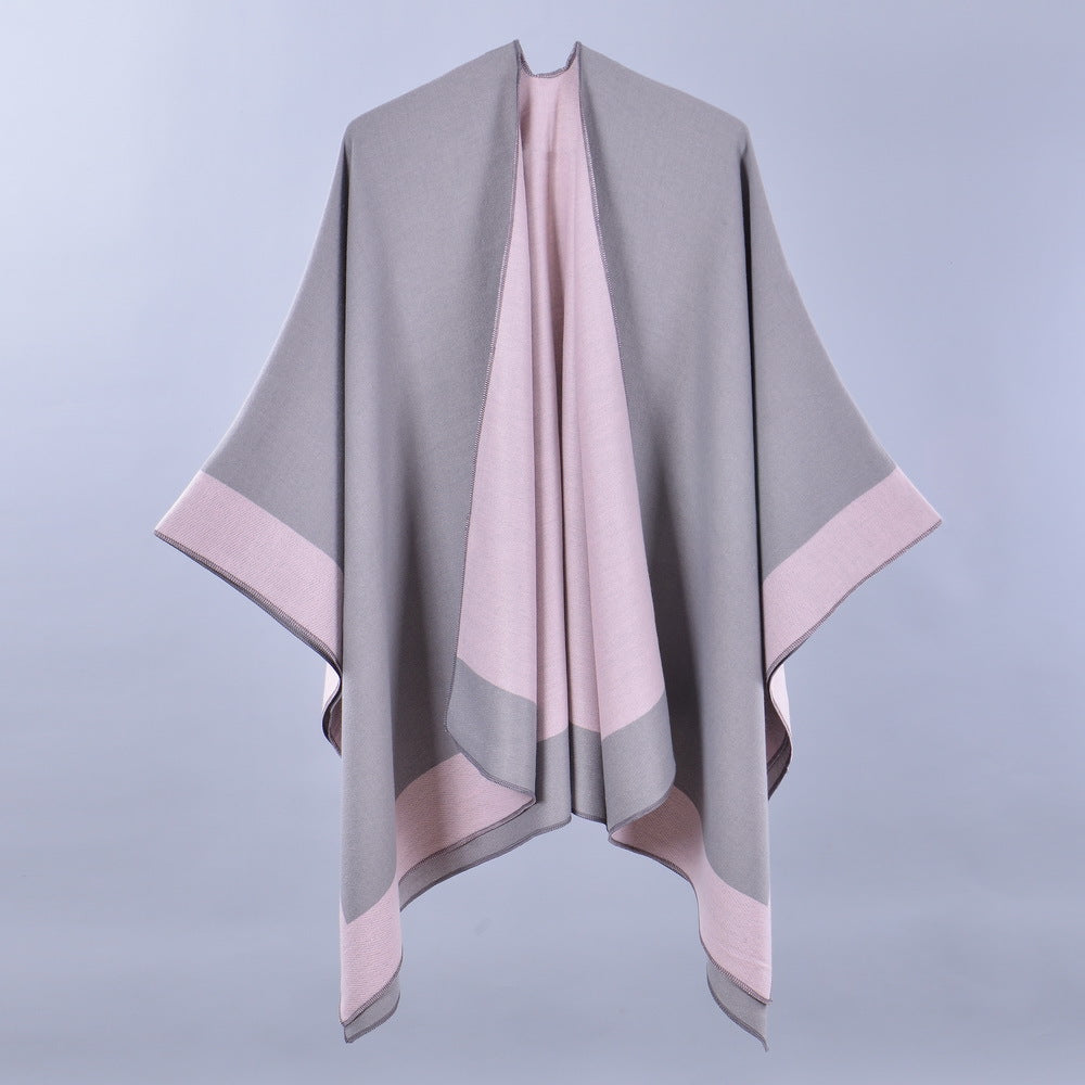 Double Sided Border Cuffed Shawl Light Pink