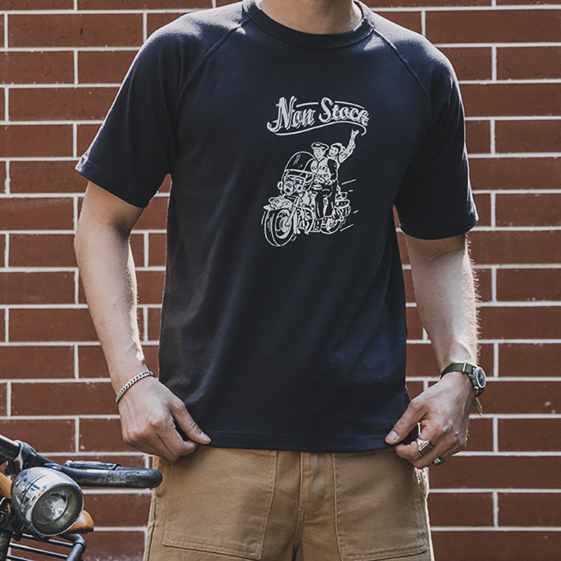 old biker retro shoulder sleeve T-shirt