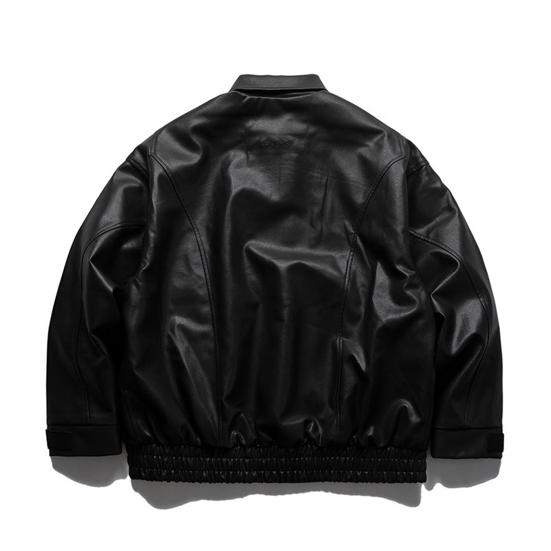 Front zipper PU leather jacket