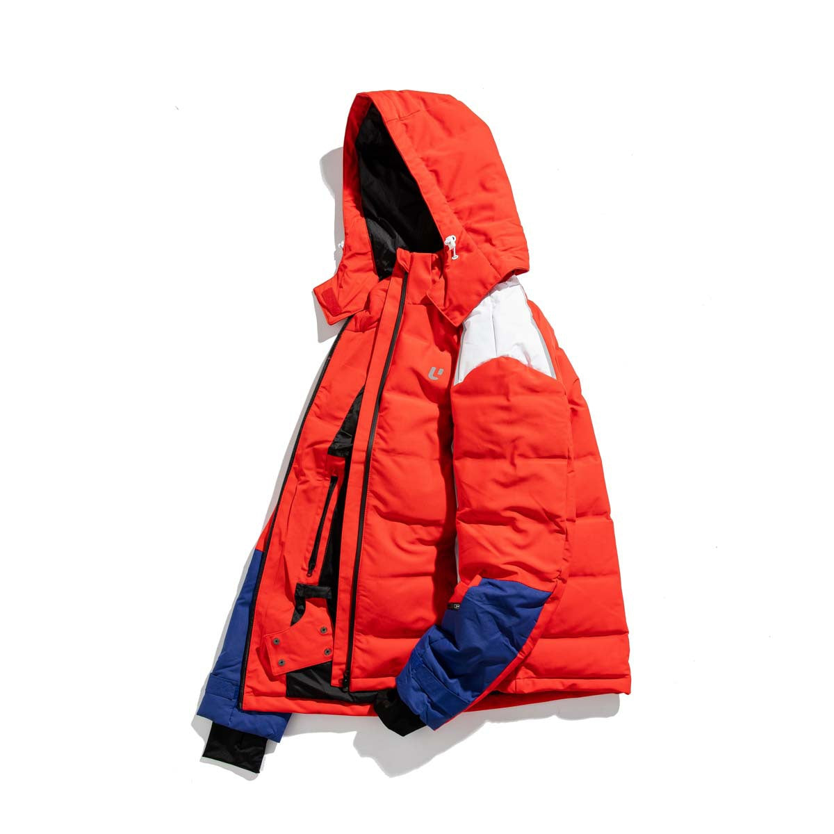 hooded color collision down jacket