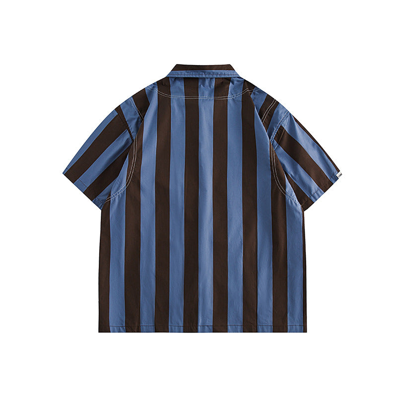 retro striped square collar shirt