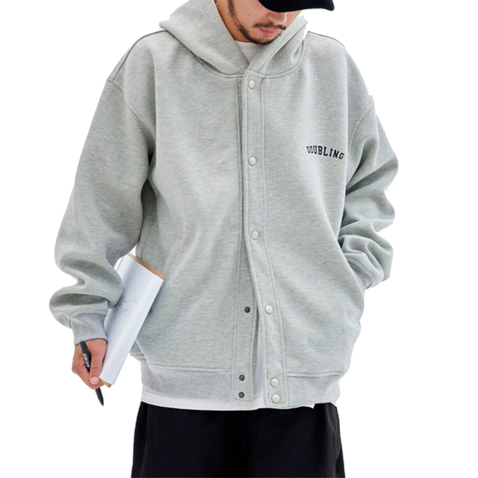 Front opening button hoodie -グレー-