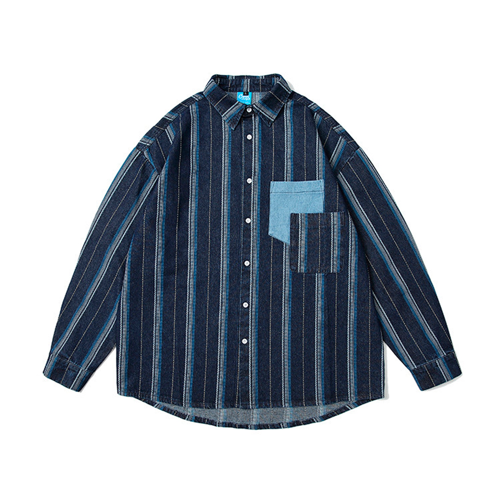 stripes pocket stitching denim shirt
