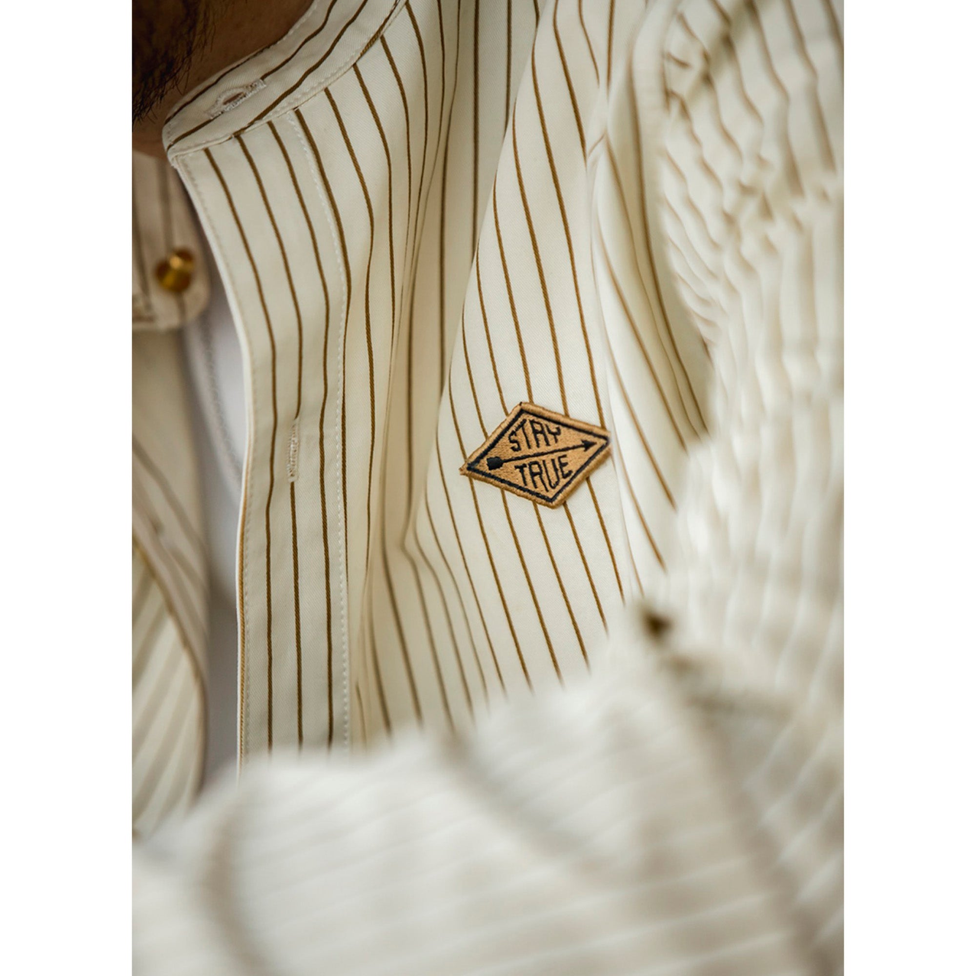 retro vertical pinstripes stand-up collar long-sleeved shirt