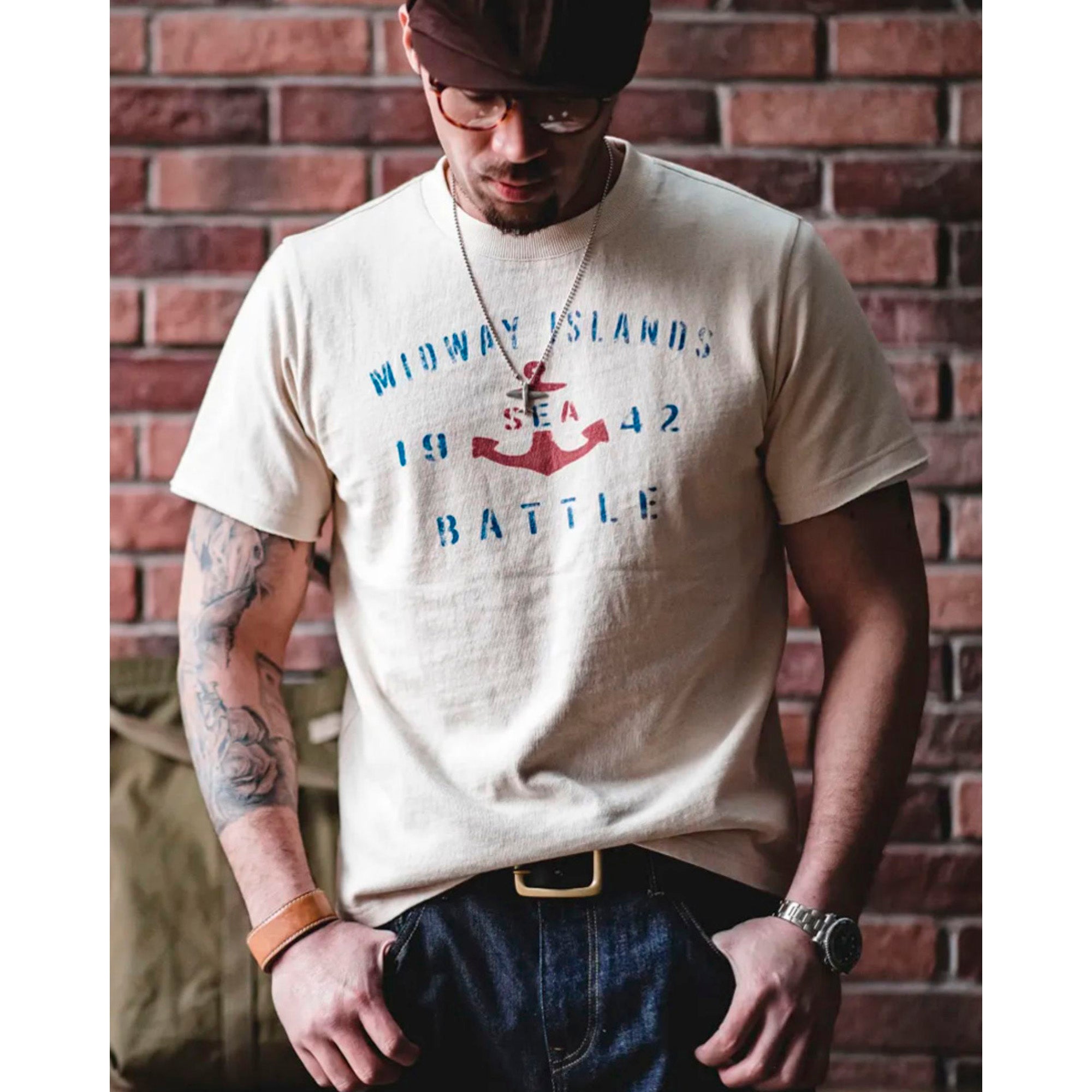 retro anchor print cotton T-shirt