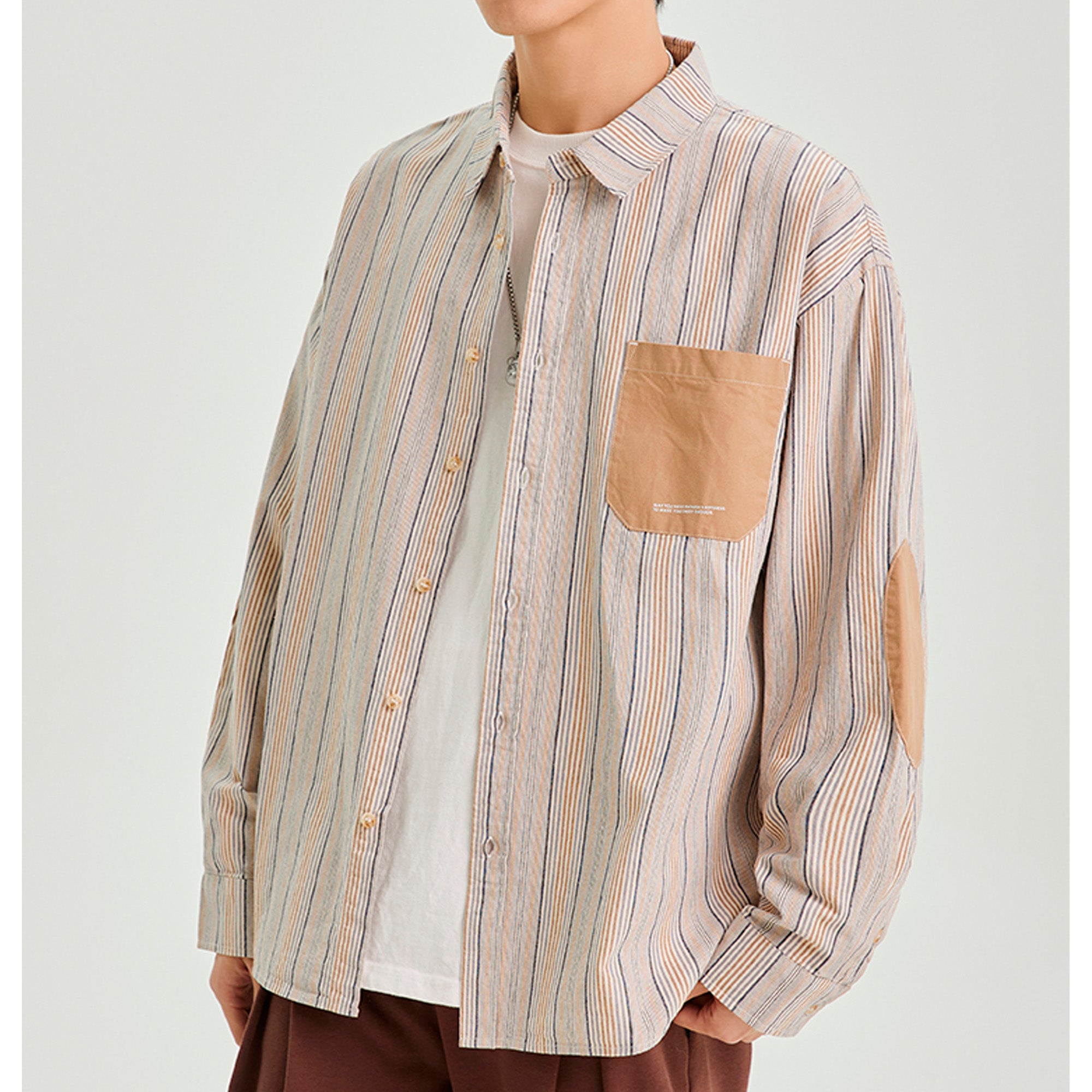 colorful striped patch pocket lapel shirt