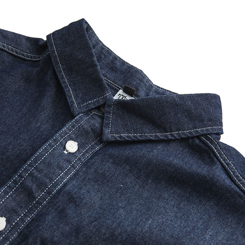 wash original color stitching multi-pocket denim shirt