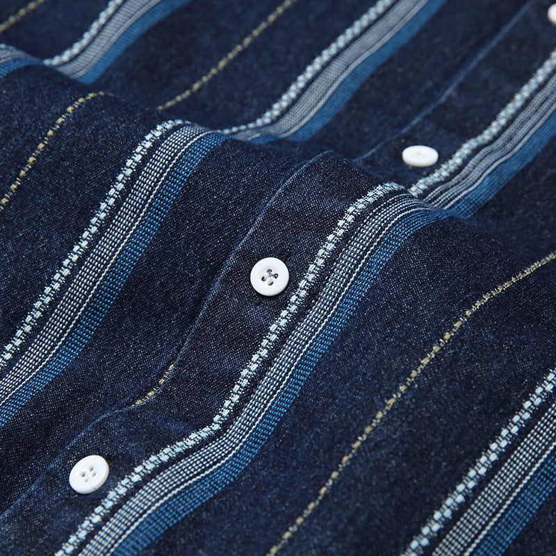stripes pocket stitching denim shirt