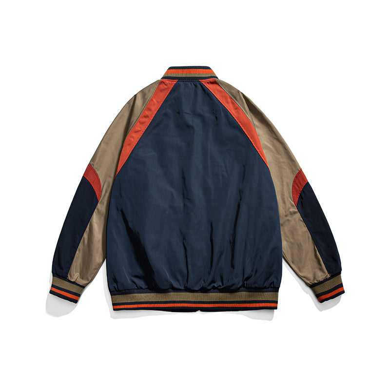 patchwork label embroidered baseball collar jacket