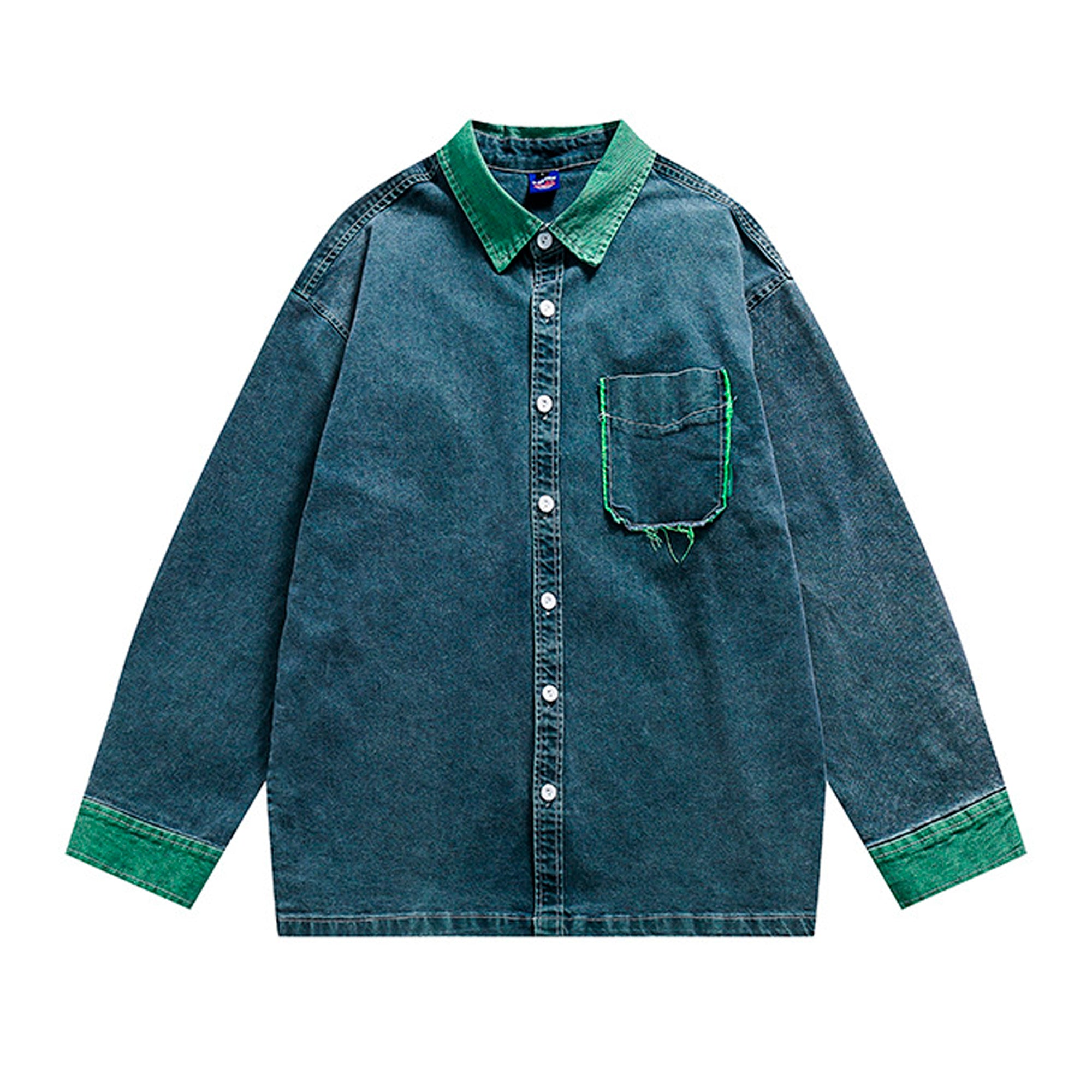 olid color double-sided washed denim shirt
